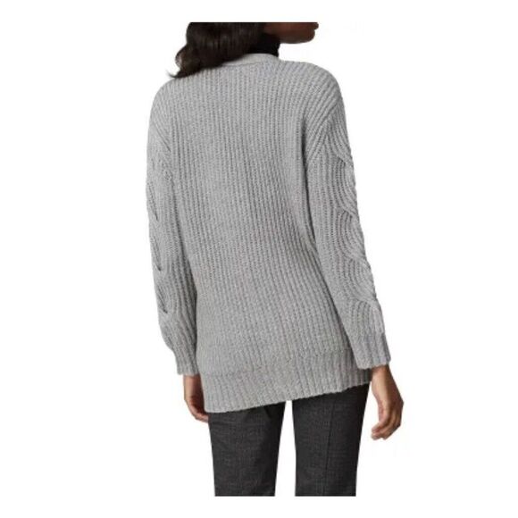 THAKOON Cardigan Womens Large L Gray Braided Cable-Knit Sweater Wool-Blend - Picture 2 of 8